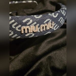 Miu Miu Navy and Silver Logo Headband